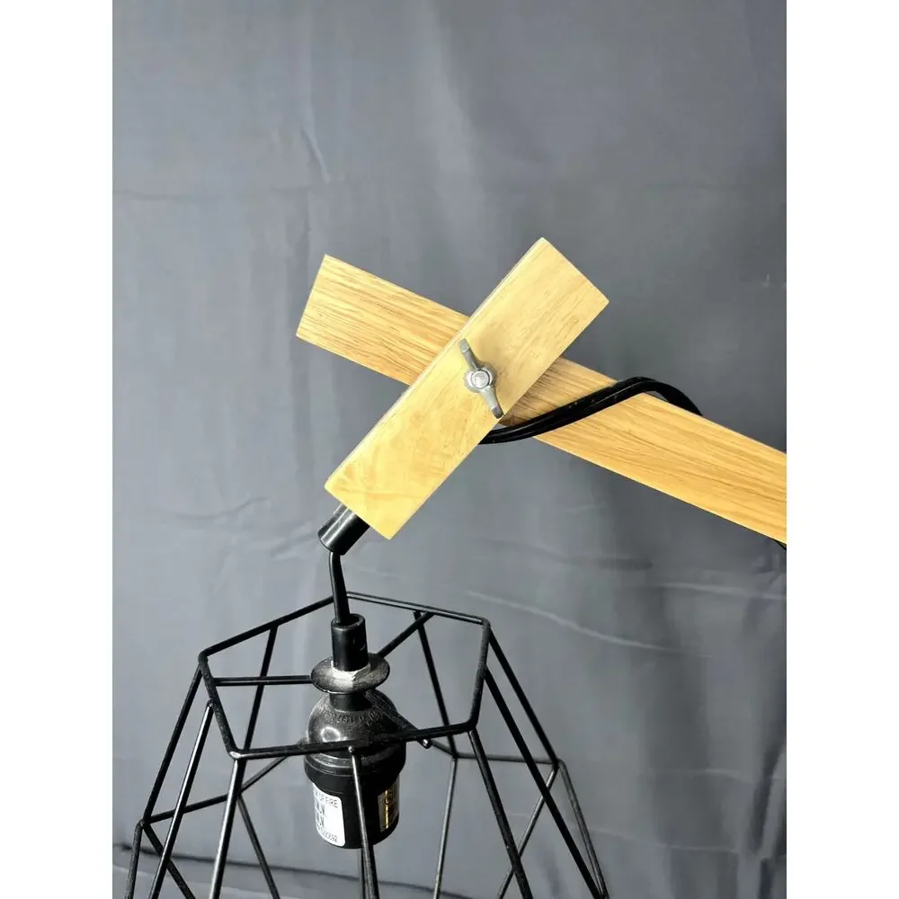 Modern Wood and Metal Geometric Lamp